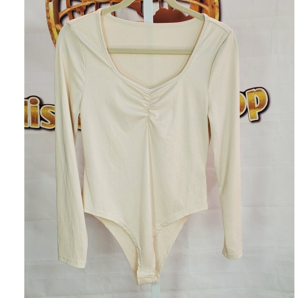 Shein Beige Cream Long Sleeve Bodysuit Size Xlarge